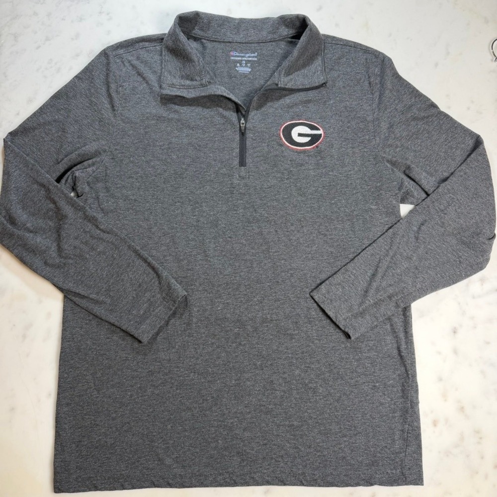 Champion‎ Georgia Bulldogs Pullover Mens Medium Gray Quarter Zip NCAA - Picture 2 of 6